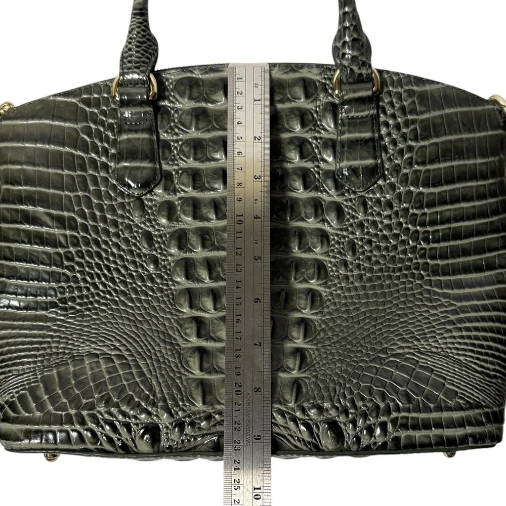 BRAHMIN Duxbury Satchel Olive Gray Melbourne Croc Leather Size Medium‎